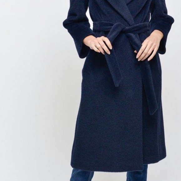 Max Mara Studio Alpaca Blue Navy Wrap Belted Coat, size 42 - Picture 4 of 15